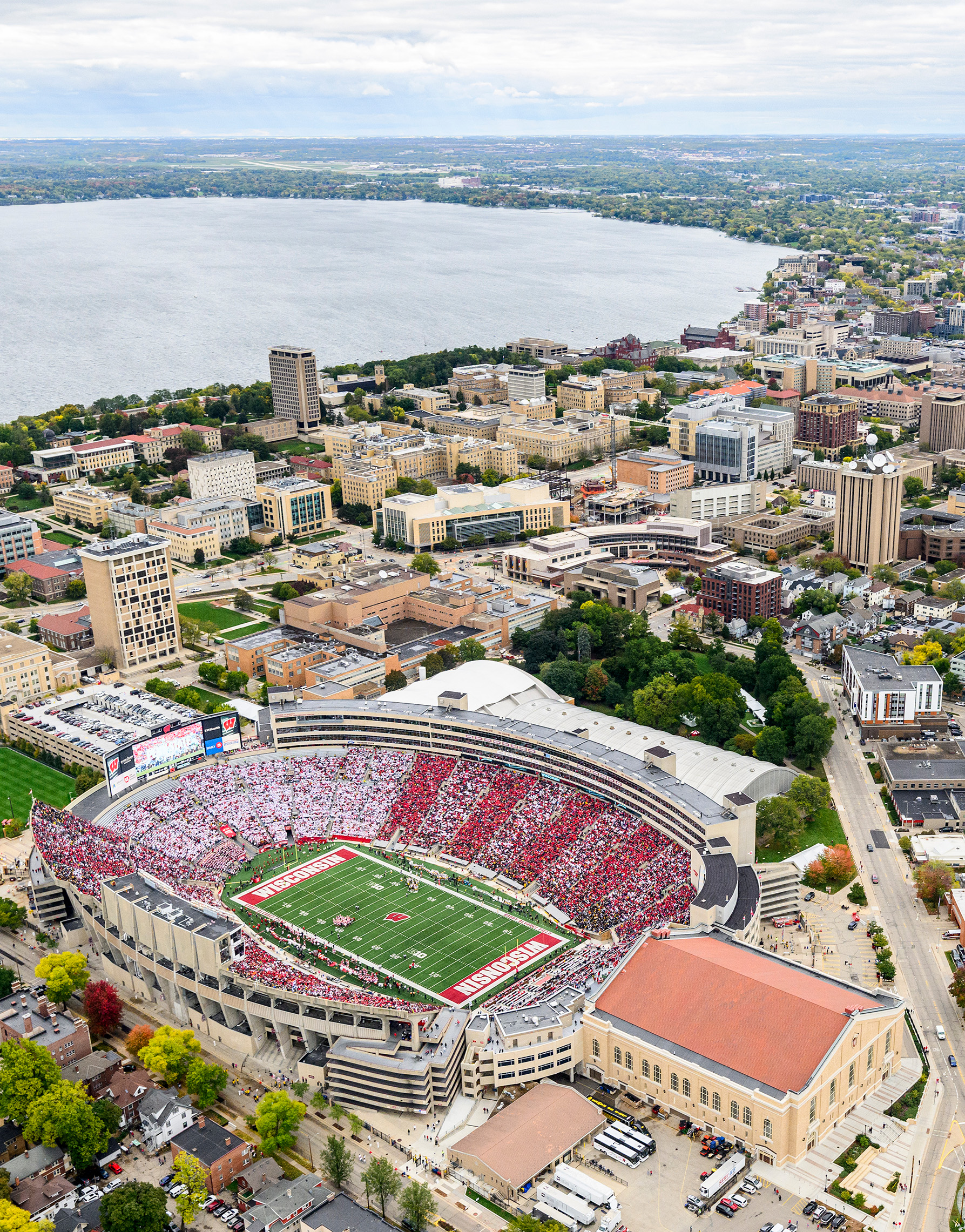 Aerial shot of Camp Randall Stadium during a football game