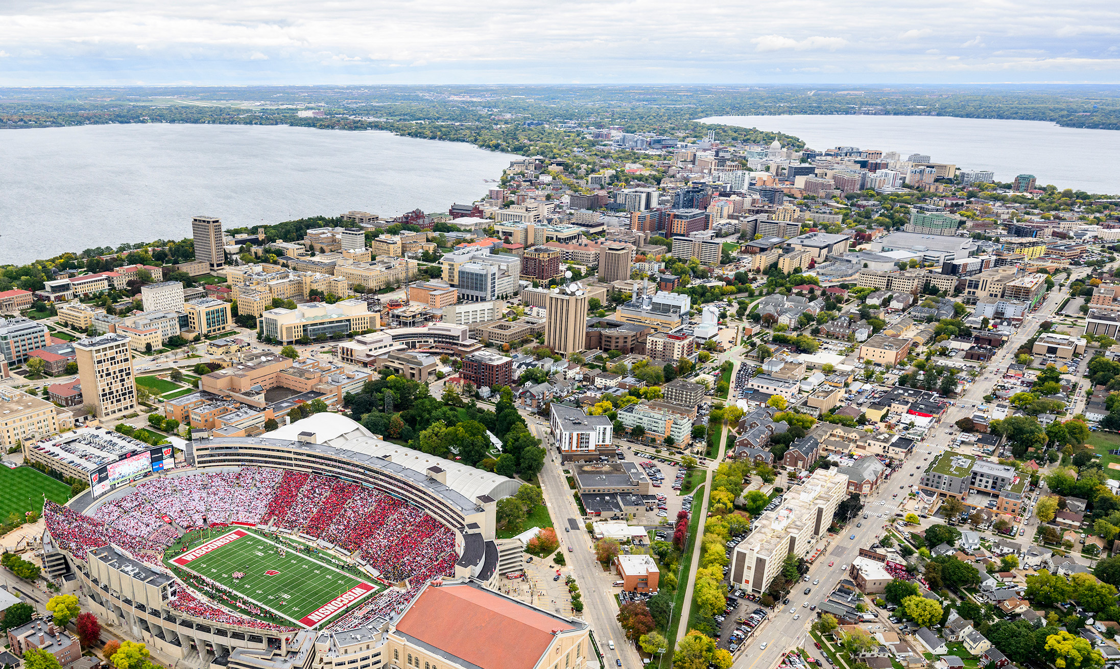 Aerial shot of Camp Randall Stadium during a football game